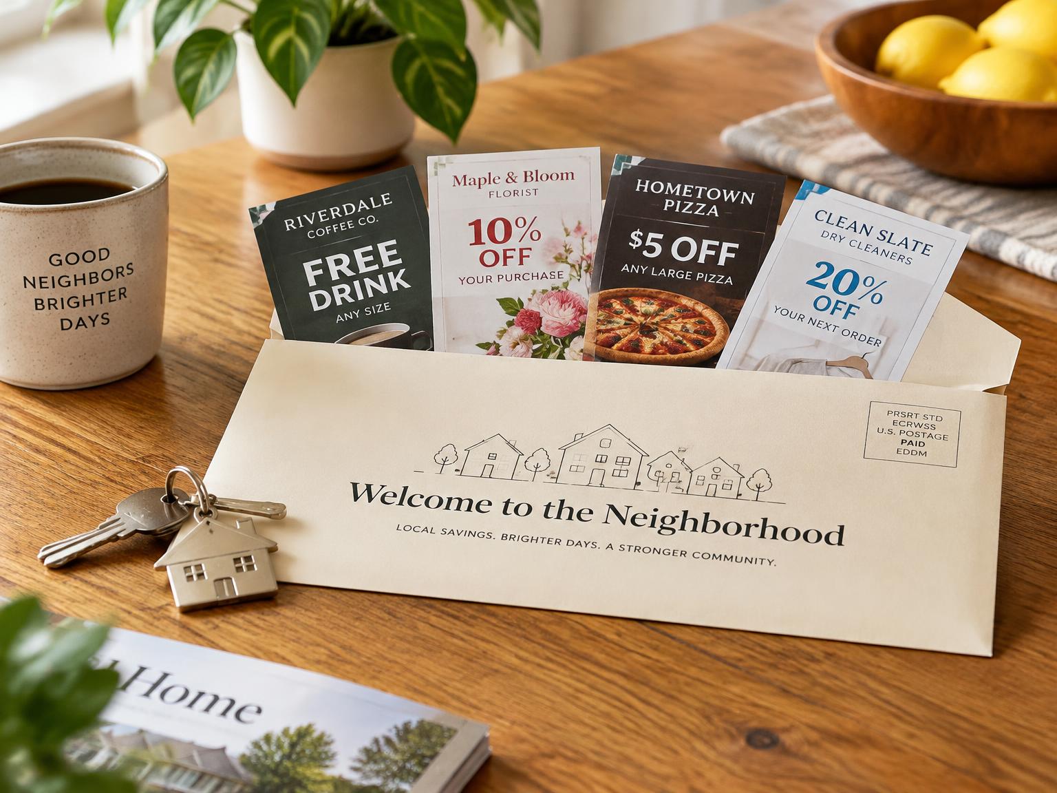 Welcome to the Neighborhood coupon pack with house keys